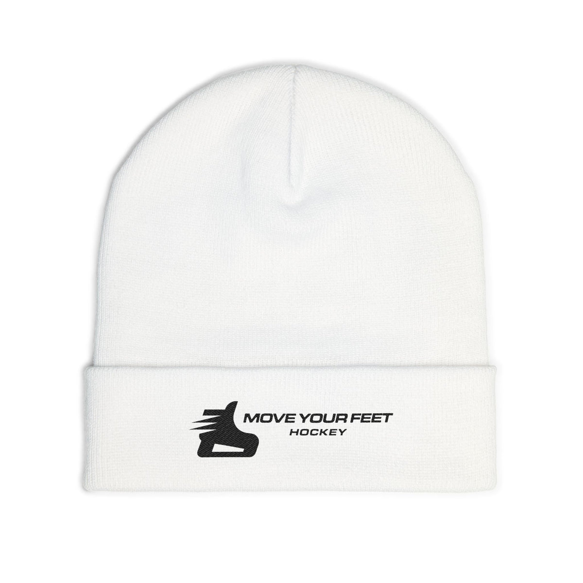 Beanie — "Move Your Feet Hockey" Embroidered Skate Logo Knit Cap